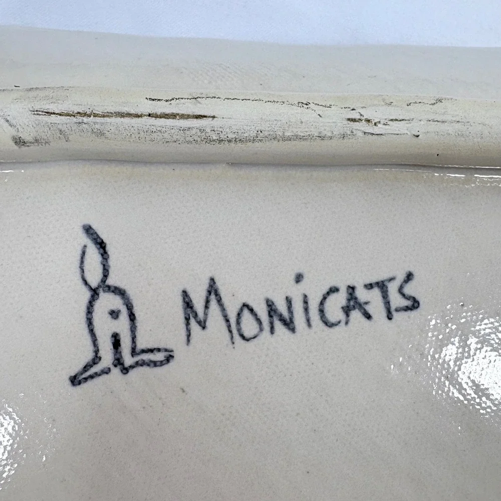 Monicats Art Pottery Handmade Ceramic Serving Tray Fruit Pattern Twisted Handles